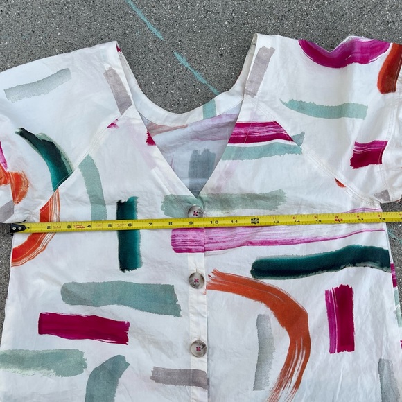 Anthropologie Aimee Clarke XS cotton blouse paint brush design buttons cottage - Picture 5 of 10